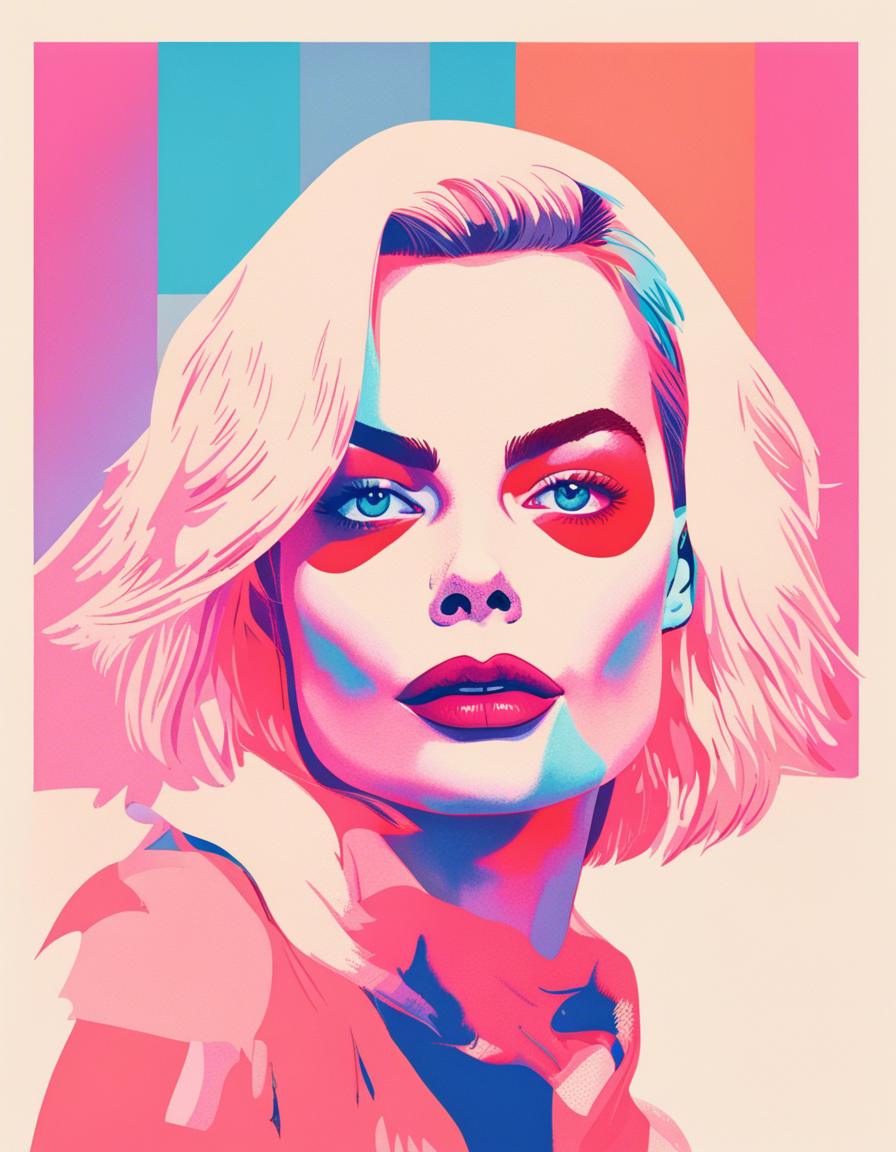 Margot Robbie risograph portraits - Leonardo Ai